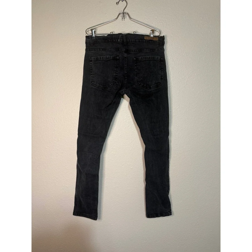 Evolution In Design Mens Black Distressed Ripped Denim‎ Slim Jeans 36x32